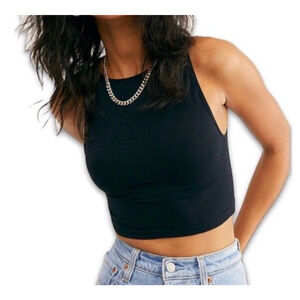 Free People Top Women's XS/Small Black Tank Stretch Crop Top Bohemian
